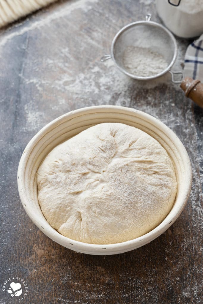 Teigling, Brotteig im Gärkorb, Teigschluss, Teignaht