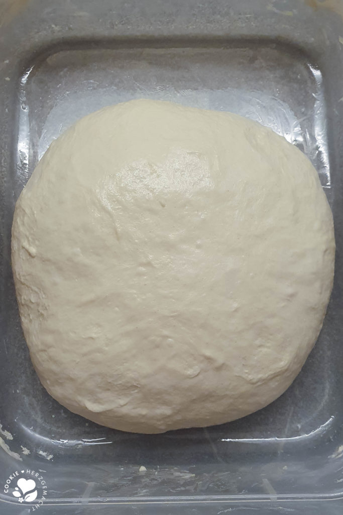 No Knead Teig nach dem Dehnen und Falten